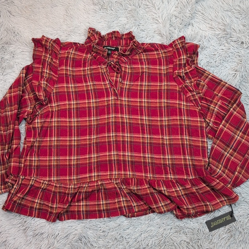 BlankNyc Shirt Womens 2X Red Plaid‎ Blouse Country Casual Comfy Soft New